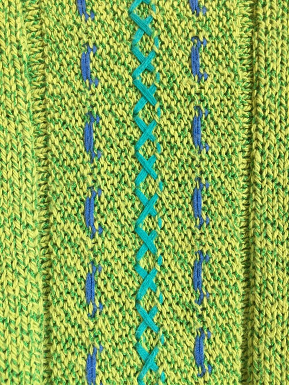 Vintage 90s Parkhurst Lime Green Knit Stitchwork Cotton Blend Sweater L - Picture 8 of 16